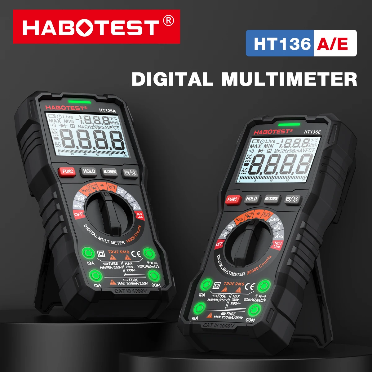 HABOTEST-HT136 Digital Multimeter, High Performance Voltmeter, Auto Range, NCV Hz Diode Tester, Various Value, 20000 Counts