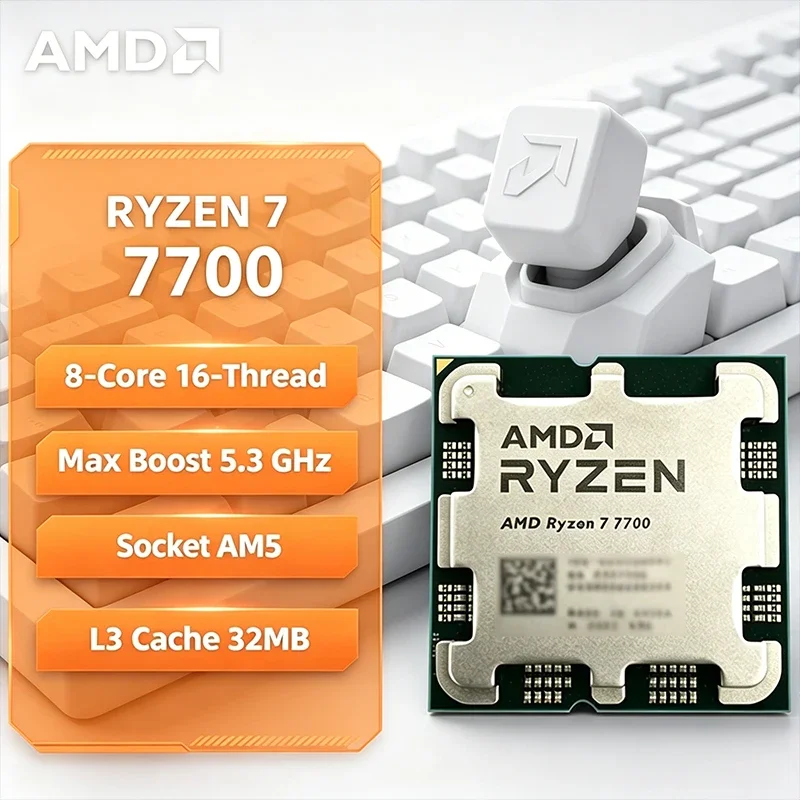 

AMD Ryzen 7 7700 R7 7700 CPU 8-Core 16-Thread 5.3GHz Unlocked Desktop Processor Socket AM5 Gaming CPU Without Package