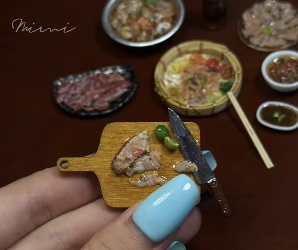 Handmade Miniature Clay Food Japanese Sashimi Cutting Board Chinese Chili Dip Tiny Bento Box Stone Pot Rice Realistic Mini Dish - Image 3