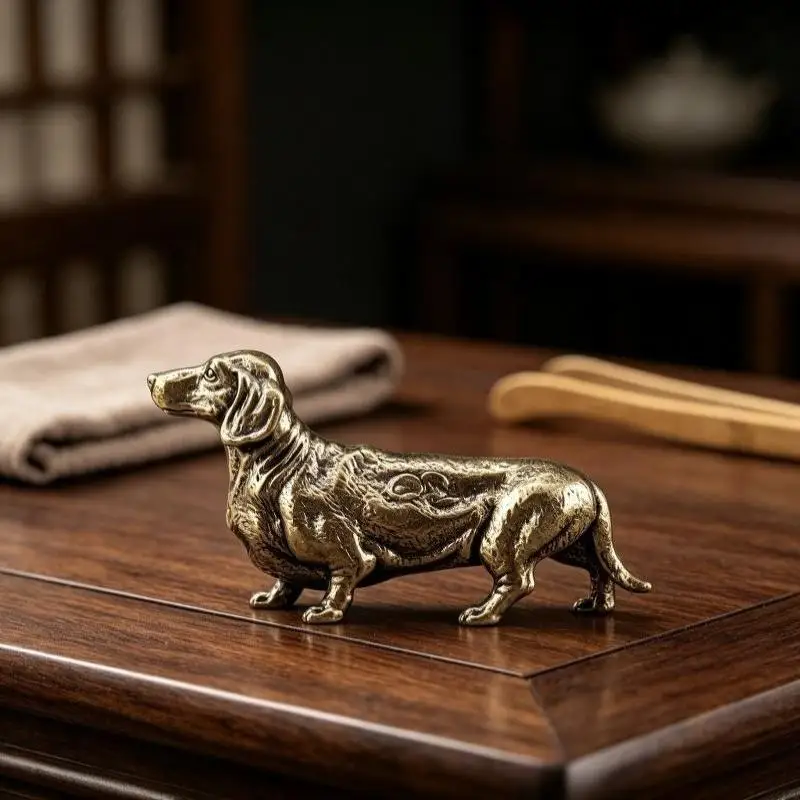 【CC】Loyal Brass Dachshund Figurine Long Body Short Leg Dog Metal Statue Miniature Tabletop Ornament For Home Decor Crafts Gift
