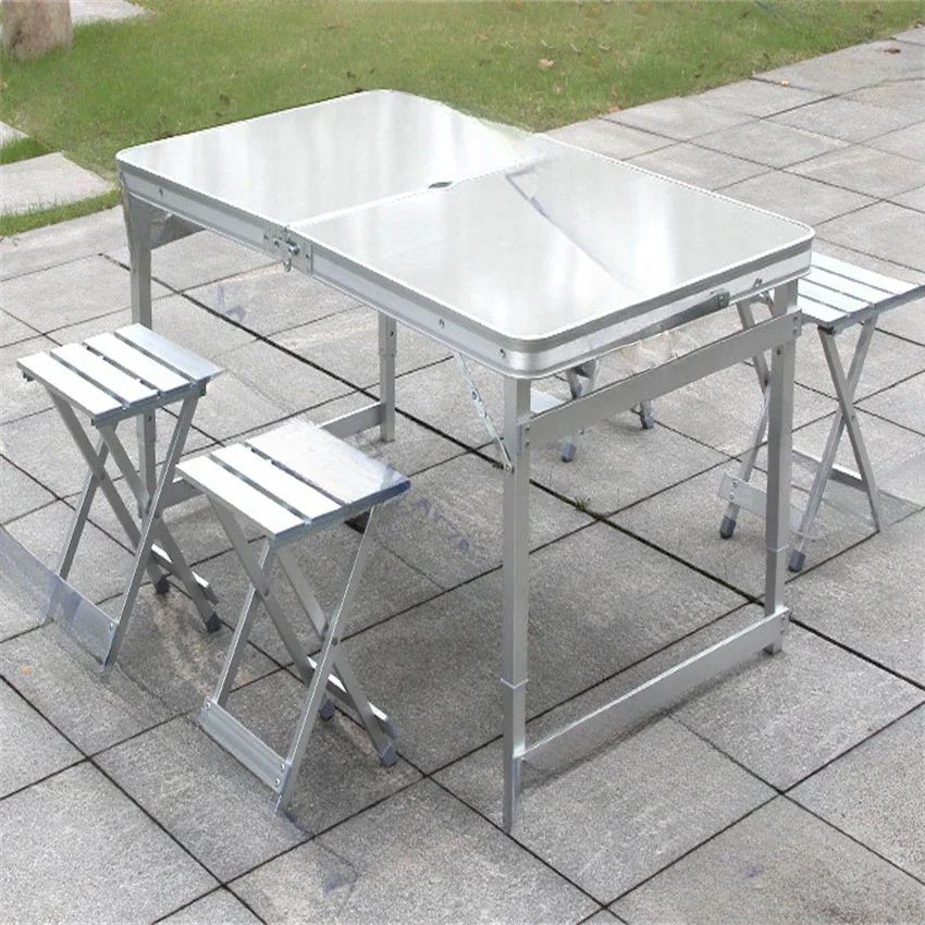 Portable Foldable Camping Table Aluminum Alloy Desk And Chairs Set Outdoor Lightweight Table For Fishing BBQ Picnic 120x60/70cm