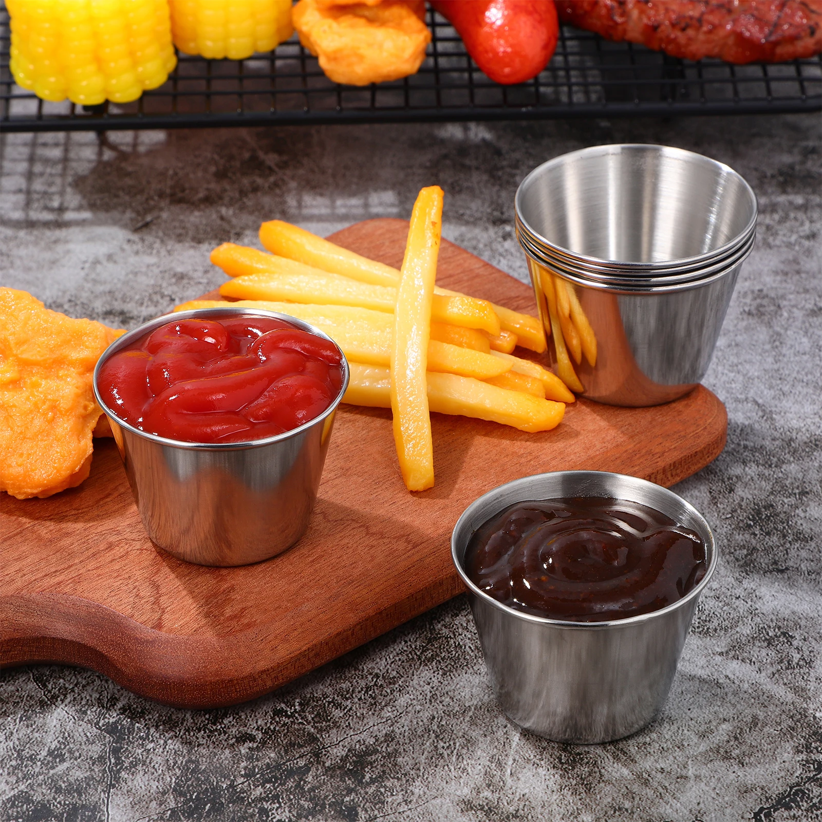 

6 pcs Stainless Steel Sauce Cups 304 Reusable Condiment Containers Vinegar Storage Boxes For Restaurant Outdoor Use