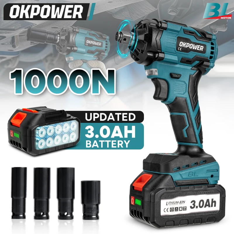 Бесщеточный Электрический ударный гайковерт 1000 нм, перезаряжаемый инструмент с высоким крутящим моментом для ремонта автомобиля, легкий портативный инструмент для батареи Makita 18 в
