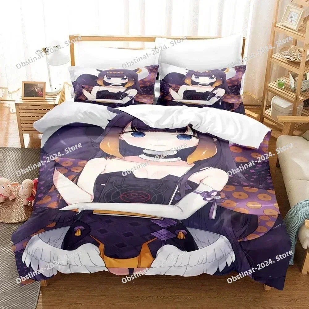 Hololive Ninomae Ina'nis holoEN Bedding Set Printed single Comforter Quilt Duvet Cover Pillow Case 3 Pieces Sets Kids Adult Size