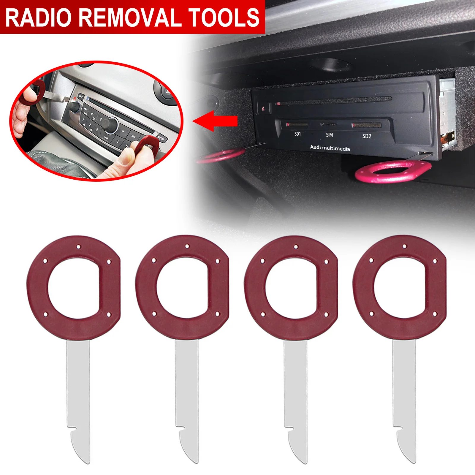 4Pcs Auto Car CD Player Radio Stereo Release Removal Repair Tools Keys Set Sheet Metal Tool for Audi VW Volkswagen Mercedes Benz