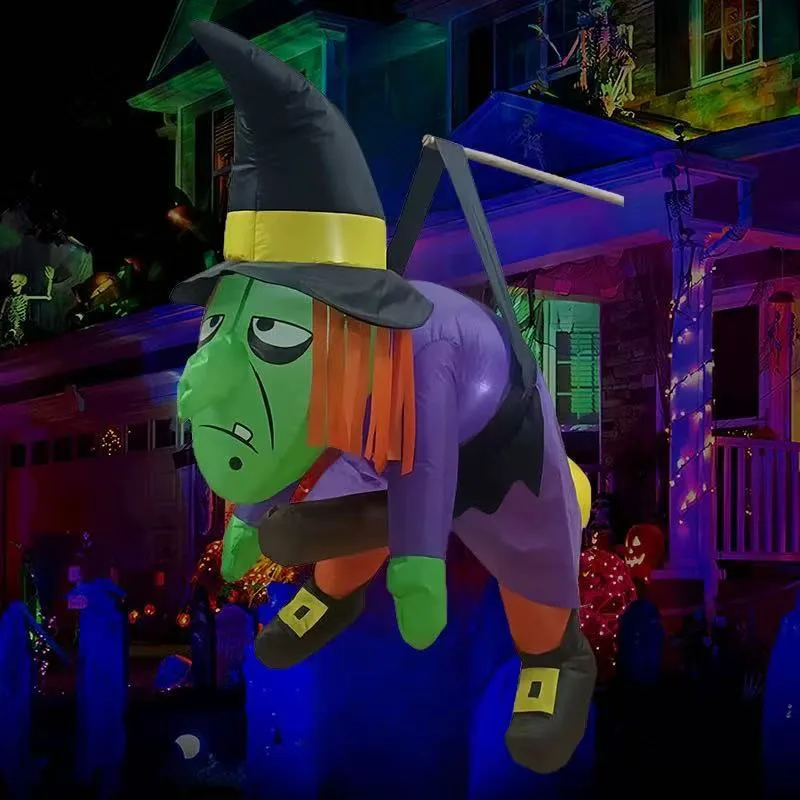 Halloween Inflatable Air Mold Built-In Fan UV Printed Illuminated Outdoor Witch Decoration Courtyard Hanging