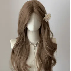 Long water Wave Wig Cold brown with Bangs cosplay Silky Wigs for Women Daily Party Natural Soft Synthetic Hair Heat Resistant 여장