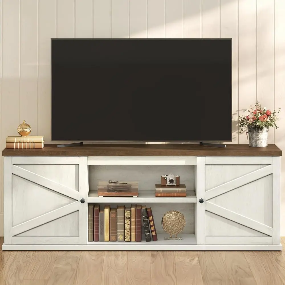 armhouse TV Stand or TVs up to 80 Inches, Entertainment Center with Storage Cabiand Sliding Barn Do, Media ole Table or Living R