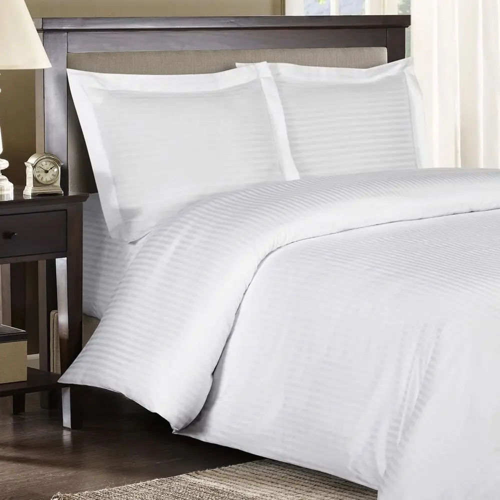 

Cal King Size Bed in a Bag 8 Piece Set, 300 Thread Count 100 Cotton Sheets, Down Comforter, Striped White, Duvet Cover Bedding