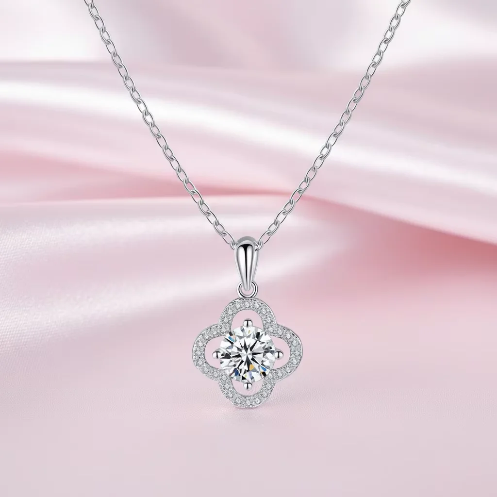 

Ожерелье с подвеской в виде четырехлистного клевера для женщин, ожерелье из стерлингового серебра с муассанитом и бриллиантами в виде клевера для подарка на годовщину