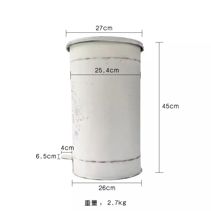 Vintage Large Trash Can Embossed Yard Waste Bin Dustbin Garbage Decoration For Patio Garden