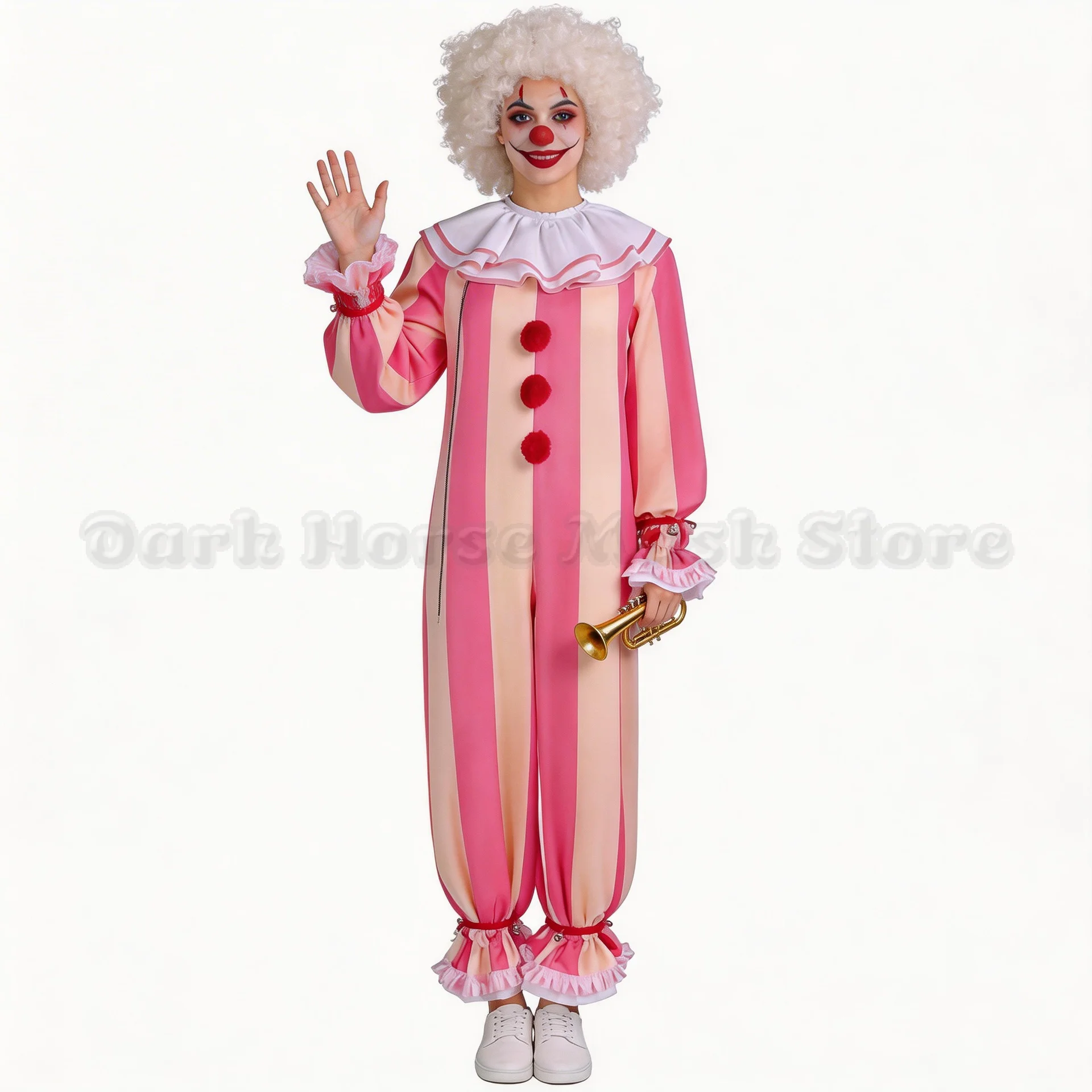 Disfraz de Payaso de Circo, Divertido y Terrorífico, Mono a Rayas Rosa para Hombres y Mujeres, Disfraz para Fiesta de Halloween, Carnaval