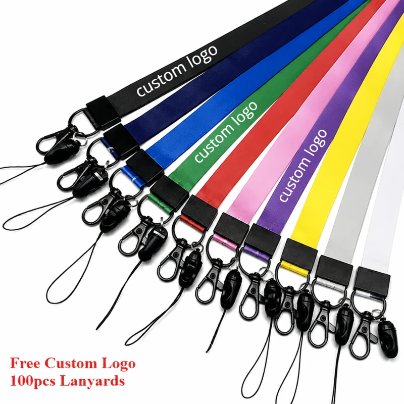 100pcs Customized Polyester Lanyards Full Color Logo Printing Hanging Neck Keychain Rope Phone Key Straps 20mm Width