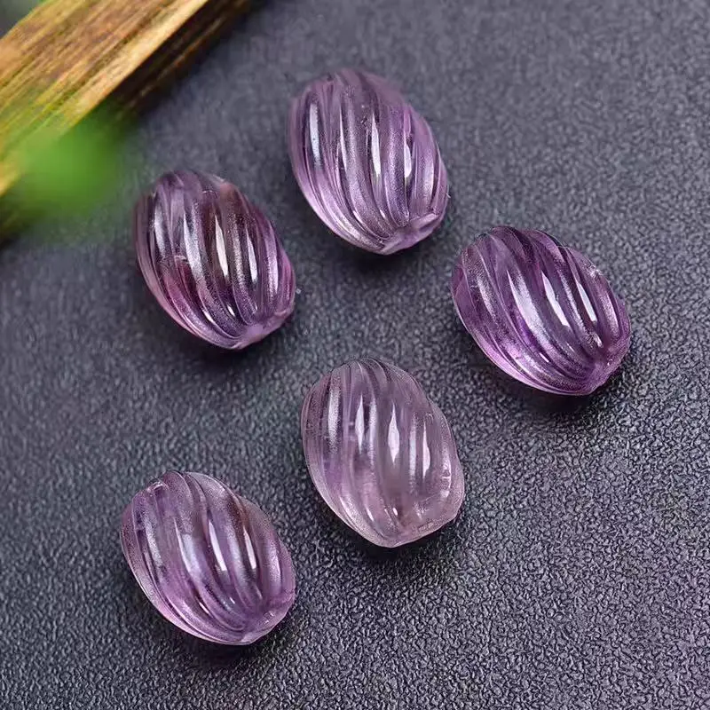 1piece Amethyst rose quartz obsidian white crystal citrine carved egg full hole for DIY  jewelry necklace loose beads