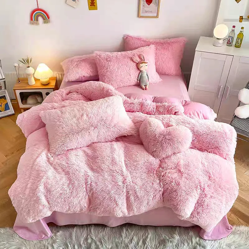 

us3/4pcs Faux Down Comforter Set - Ultra Soft Four Seasons Velvet Bedding W/ 1 Duvet Cover, 1/2 Pillowcases And Bonus Heart Pillow | Plush Thermal All-Season Luxury for Twin/Queen/King Size Bedrooms, Guest Rooms (Solid Colors)d