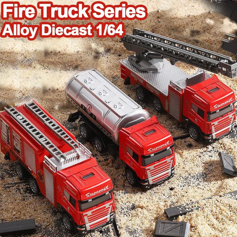 Alloy Fire Truck 1/64 Diecast Fire Ladder Rescue Truck Model Alloy Vehicle Collection Toys for Boys Children\'s Model Gift