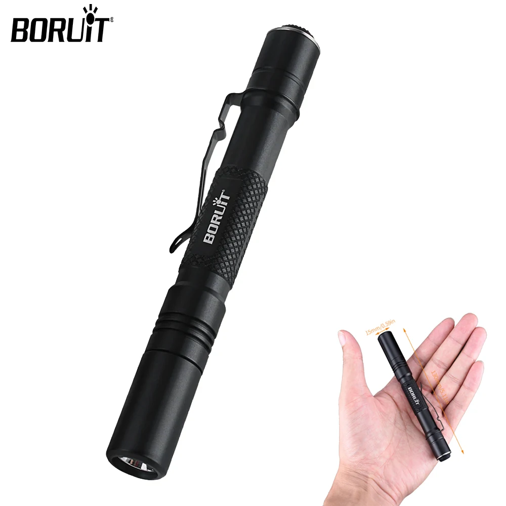 BORUiT BC20 LED Mini Flashlight Medical Torch Use AAA Battery IPX8 Waterproof Memory Function Lamp with Clips Camping Lantern