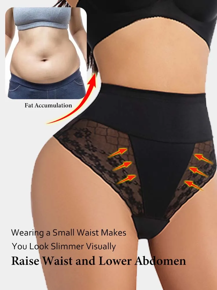 Image of Aishang Bauch-steuer Unterwäsche Hohe Taille Body Shaper Slip Spitze Flache Bauch Shorts Für Frauen Abnehmen Tanga Höschen Shapewear