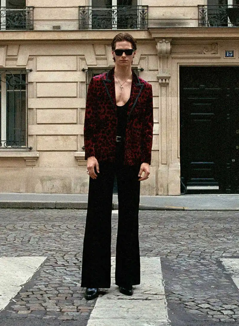 ليوبارد طباعة الرجال الدعاوى سليم صالح 2 قطعة سترة السراويل بلغت ذروتها التلبيب زر واحد مناسبة خاصة مخصص trajes الفقرة hombre