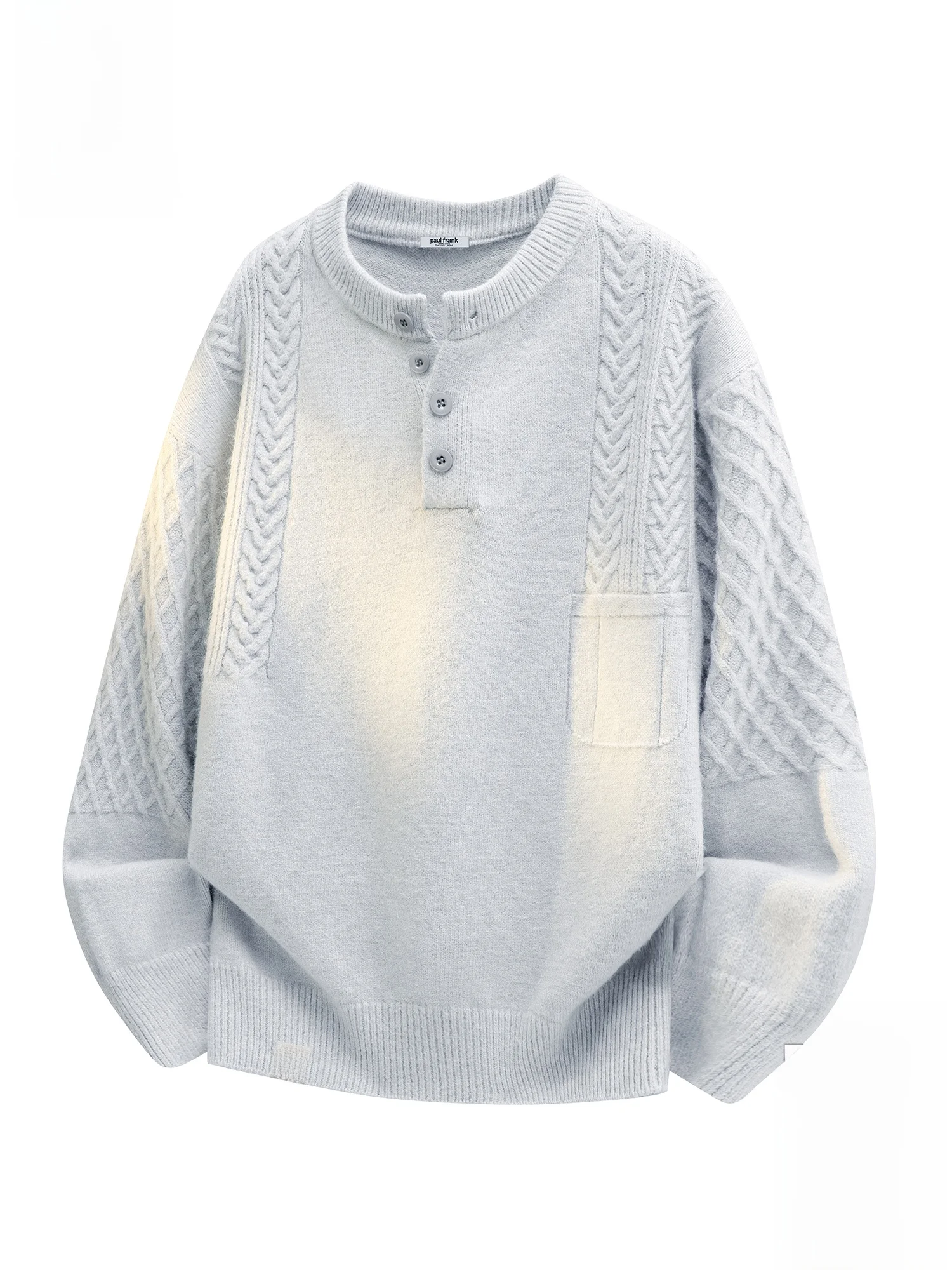 

PaulFrank Winter Casual Knitted Sweater Men's Loose Henry Collar Warmth Comfortable Faionable Long Sve Crew Ne Pullover