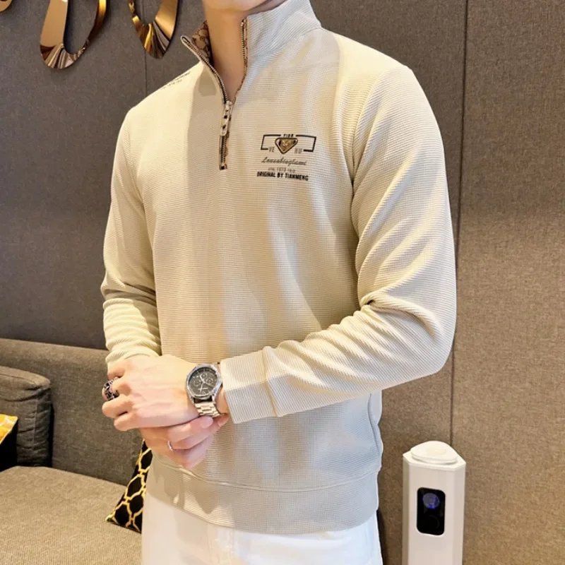 Autumn Winter Half Zip Stand Up Collar Pullover Solid Color Casual Hoodie Sweatshirts Brand Streetwear Tops Social Men Clothing