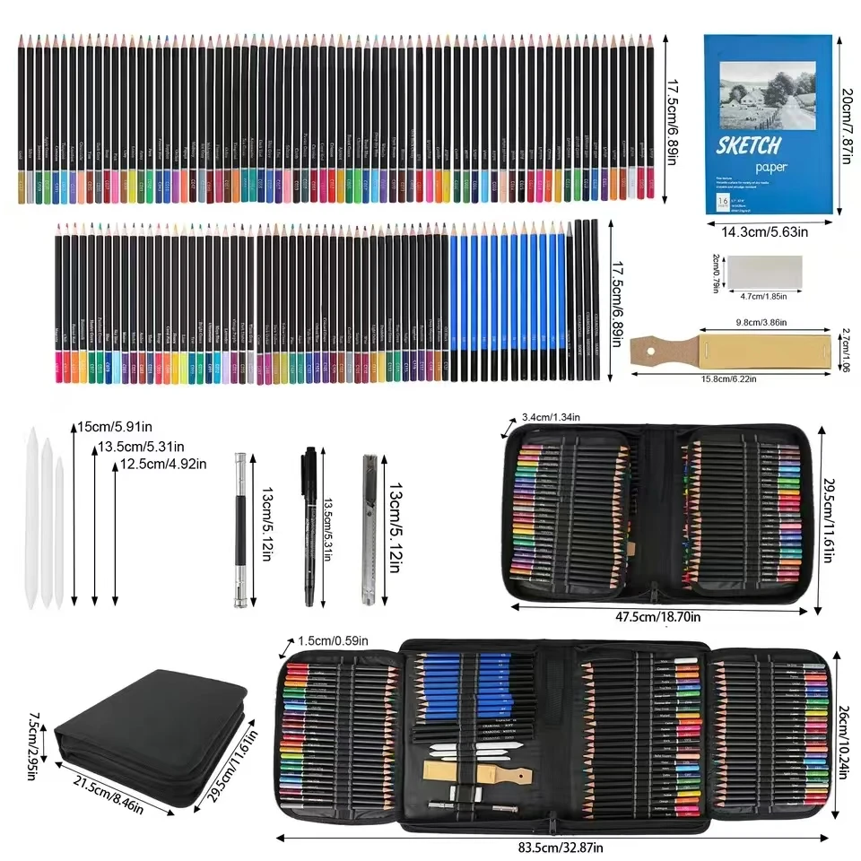 95/144 szt. Zestaw do malowania szkicowanie ołówkiem profesjonalny atystyczny zestaw do rysowania z nylonowa torba materiałami biurowymi