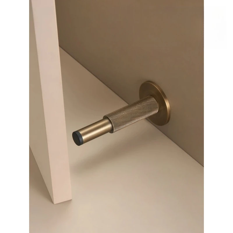 DS005-BN-100 Heavy Duty Brass Knurled Door Stop Floor/Wall Mounted Bumper Door Holder for Bathroom and Room