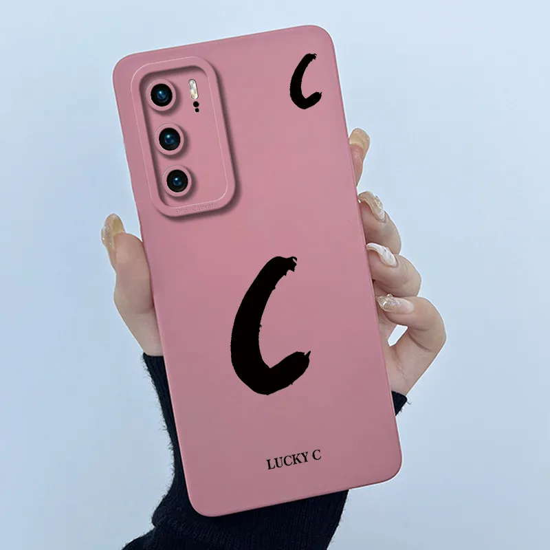 غلاف حماية العدسة لهاتف هواوي P40 Pro، غطاء مربع كامل من السيليكون الناعم غير اللامع، جراب هاتف مقاوم للصدمات بأحرف أولية محظوظة #5