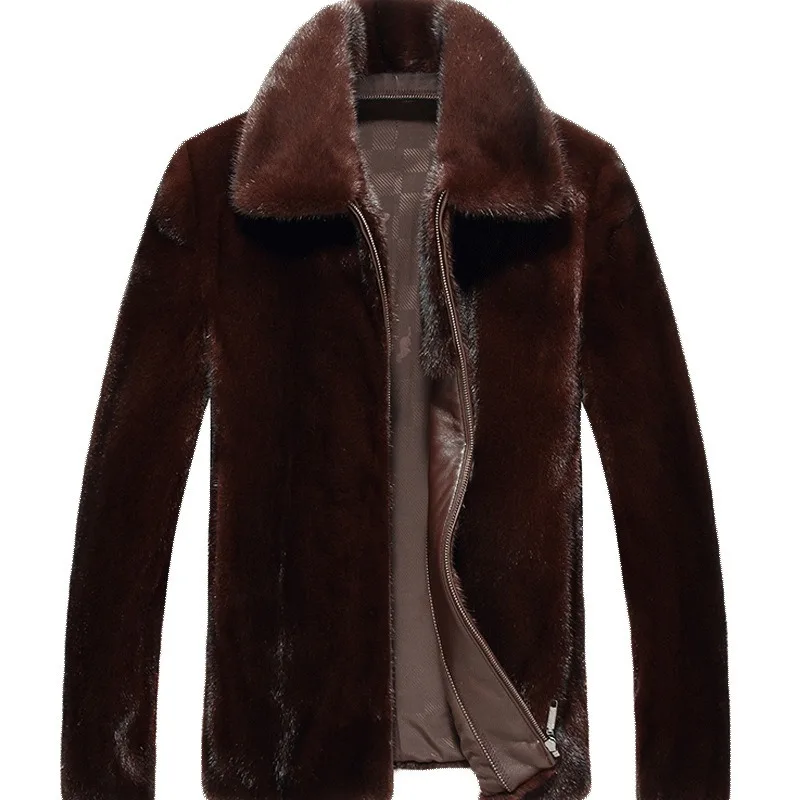 

High Quality Faux Fur Men's Mink Coat for Autumn and Winter Warmth Brown Collar Faux Mink Fur Coat for Men