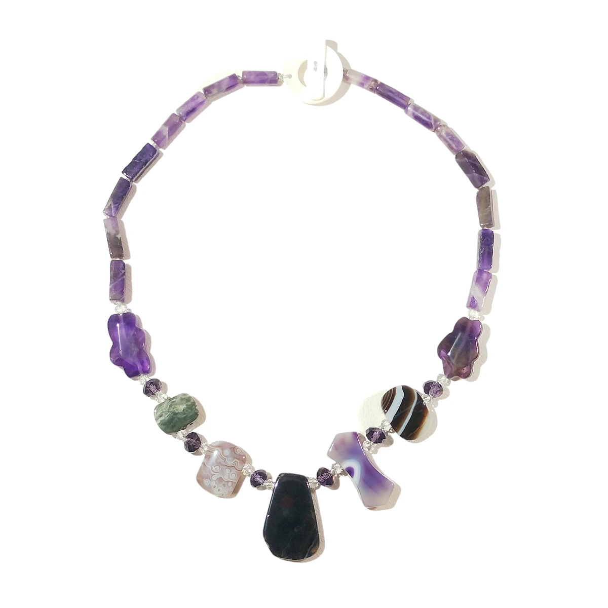 

Lii Ji Real Stone Purple Color Necklace 48cm Agate Amethyst Crystal Women Jewelry Gift