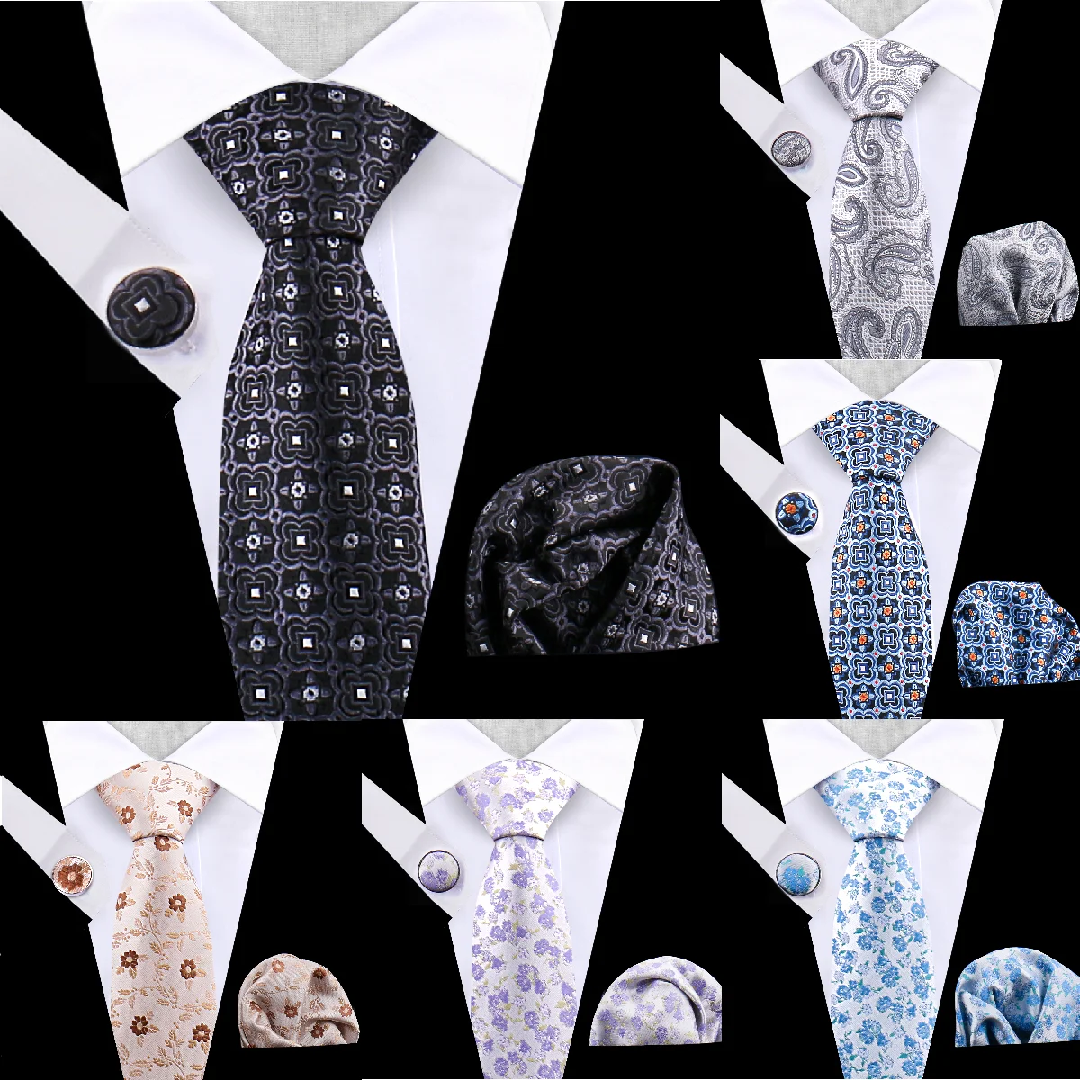 

Elegant Fashion Men's Gifts Luxury Paisley Floral Dot Tie Handchief Cufflink 3 Piece Business Wedding Party Suit Accessories