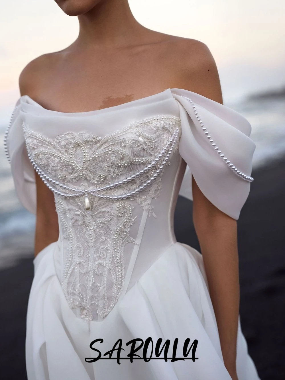 

Elegant Pearls Tassel Princess A Line Wedding Dress Destination Corset Bodice Beaded Charming Customized Flowy Bridal Gown