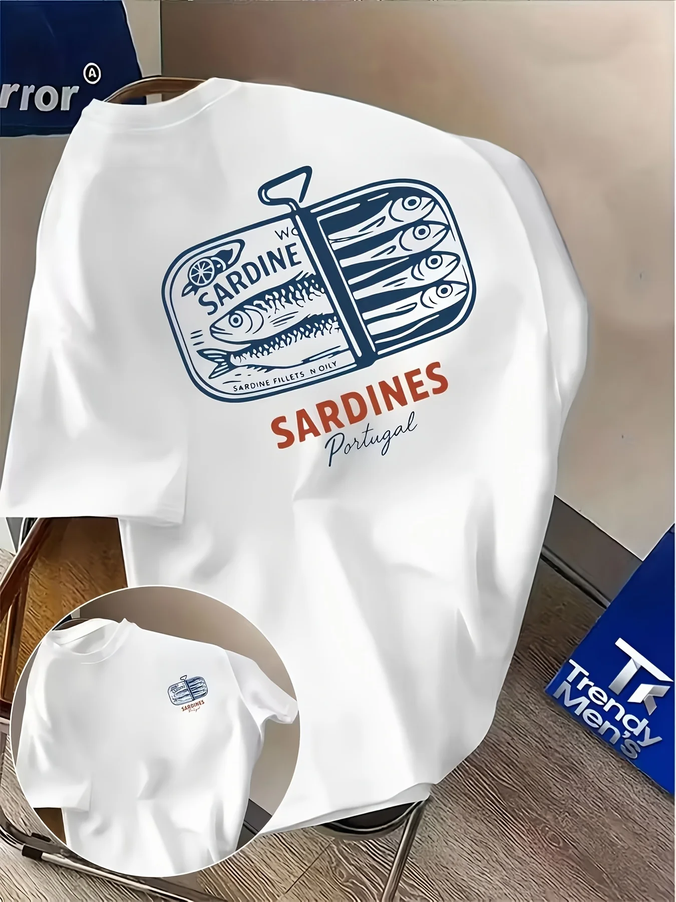 Portuguese Sardine Canned Food Retro Print Summer Cuisine-themed Loose Comfortable Short-sleeved T-shirt for Men Fashion Print