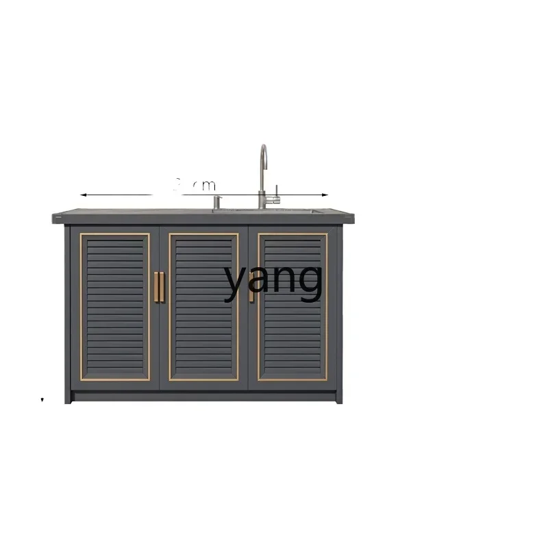 LMM All Aluminum Alloy Outdoor with Stone Plate Drop-in Sink Storage and Storage Cabinet Courtyard Sun Protection Sink