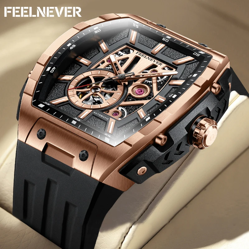 LIGE Men\'s Watches Luxury Tourbillon Automatic Mechanical Clock Male Wristwatch Waterproof Rubber Strap Luminous Watch Man +Box