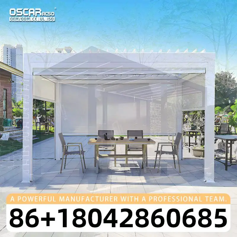 

Living Space Attached Patio UV Block Waterproof Open air Dining Canopy Bioclimatic Aluminum Shade Structure for Backyard Garden