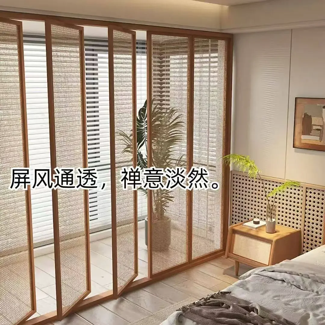 French medieval multi-functional solid wood home rattan glass screen partition wall living room homestay home decoration