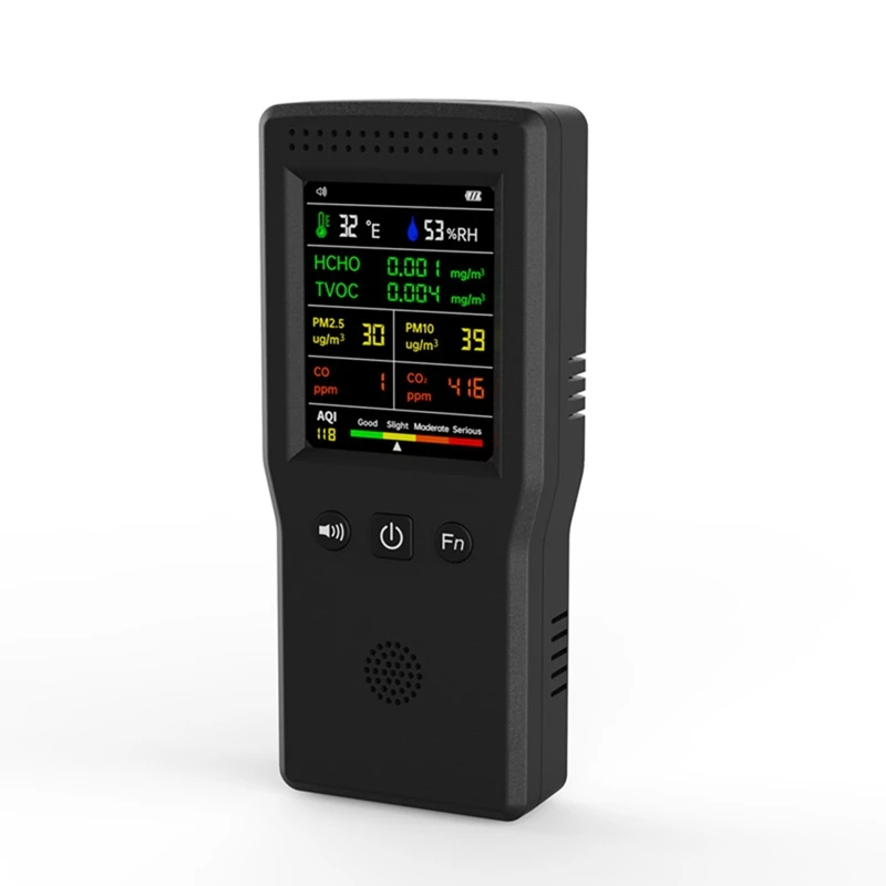 

Детектор качества воздуха ABYL 9 в 1, ЖК-дисплей PM2,5 PM10 HCHO TVOC CO CO2 AQI, монитор температуры и влажности, качества воздуха, черный
