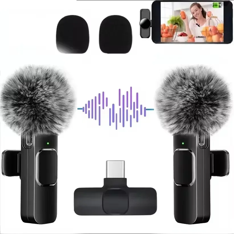 2026 novo microfone de lapela sem fio à prova de vento microfone gravação de áudio e vídeo para iphone/android transmissão ao vivo entrevista vlog microfone