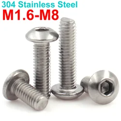 50/10 pz M1.6 M2 M2.5 M3 M4 M5 M6 M8 304 A2-70 In Acciaio Inox Esagonale Esagono Incassato Testa Pulsante Allen Bullone Vite ISO7380 L:3-100mm