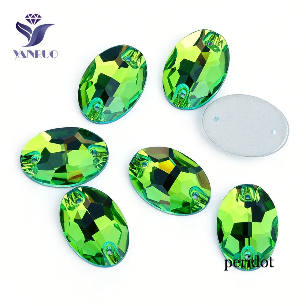 YANRUO 3210 Oval New Charm Peridot Glass Rhinestones Flatback Sewing Crystals for Needlework Dance Costume Decoration Dress