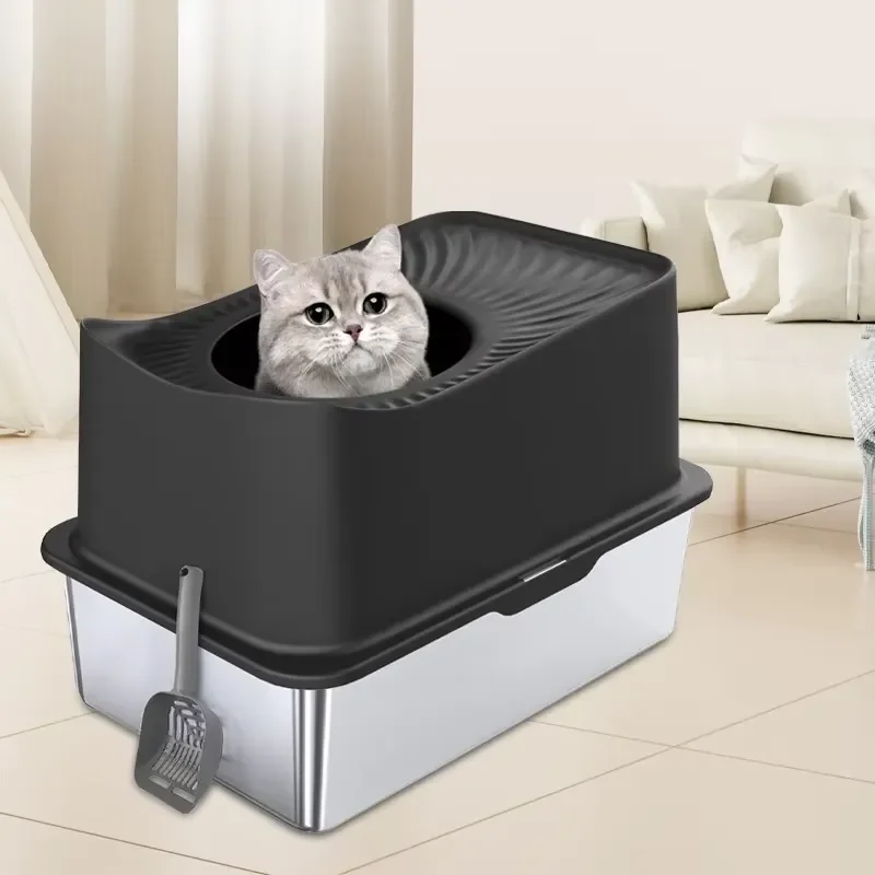 Top-entry Box Oversized Stainless Steel Toilet Fully Enclosed Anti-splash Box Pet Supplies