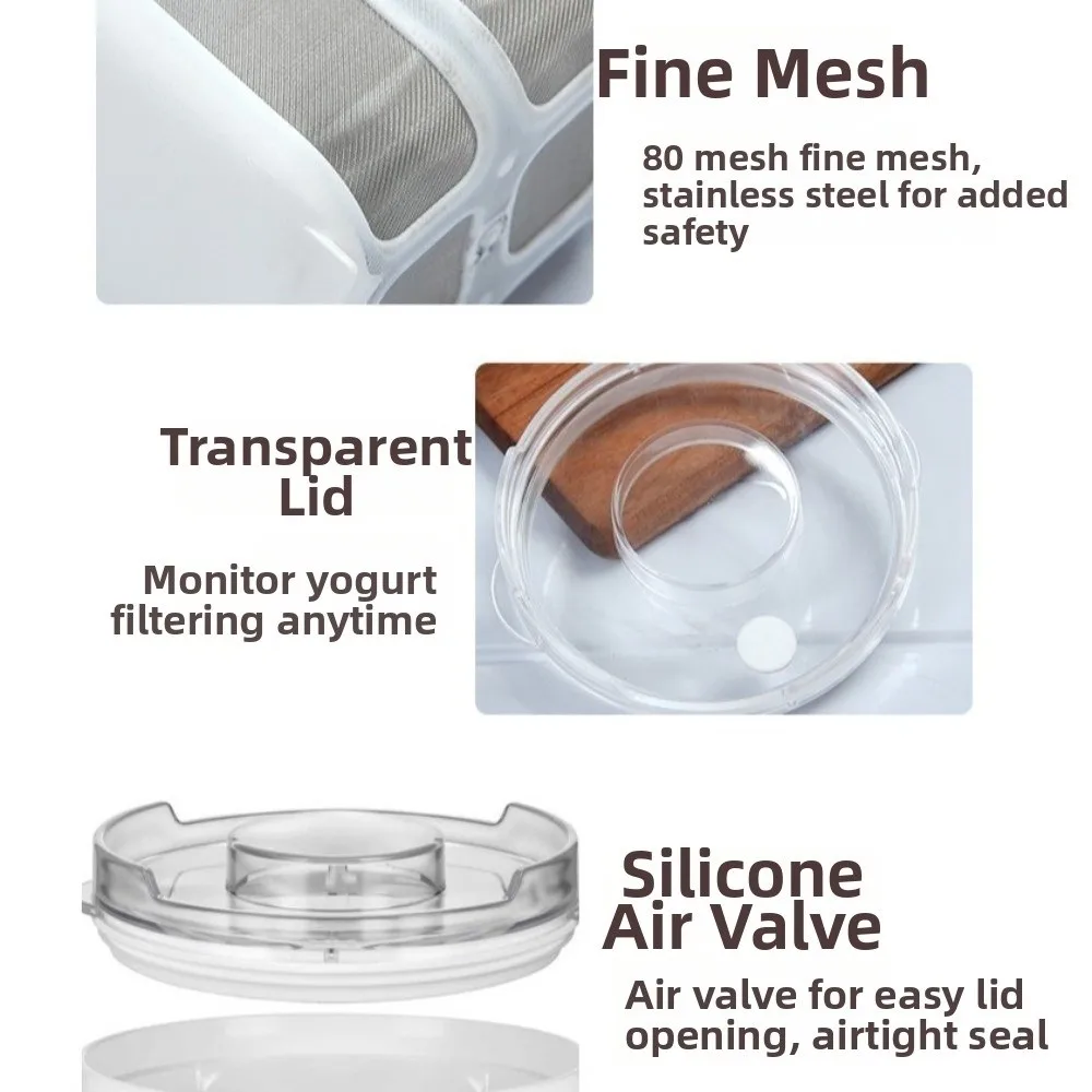 Protein Smoothies Stainless Steel Yogurt Strainer Quick Strain Food Grade Whey Separator Fine Mesh Food Strainer Food Processing