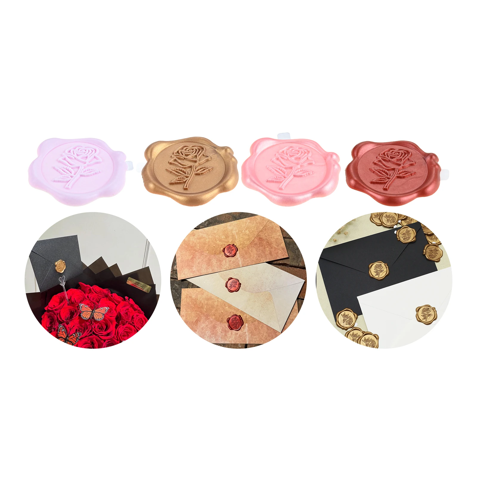 

50Pcs 1.18in Wax Seal Stickers Rose Shape Invitation Wax Seal Stickers for Wedding Invitations Envelope Scrapbooks Art Journals