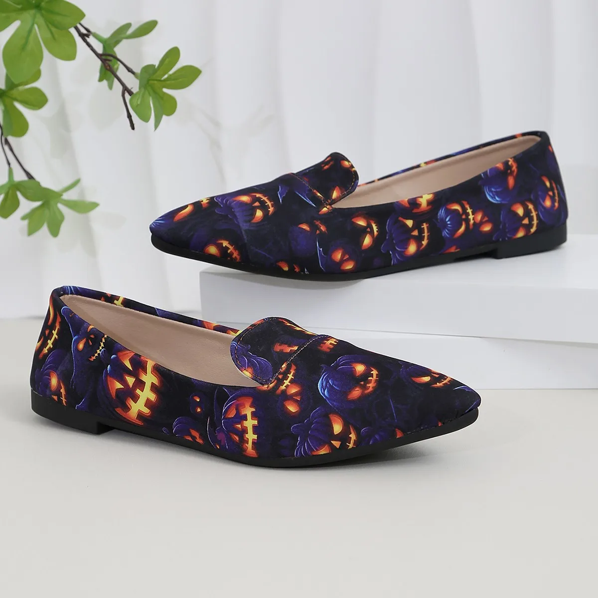 Women Flats Casual Shoes 2024 New Spring Autumn Slip-on Pointed Toe Lightweight Loafers Halloween Pumpkin Women Flats Shoes