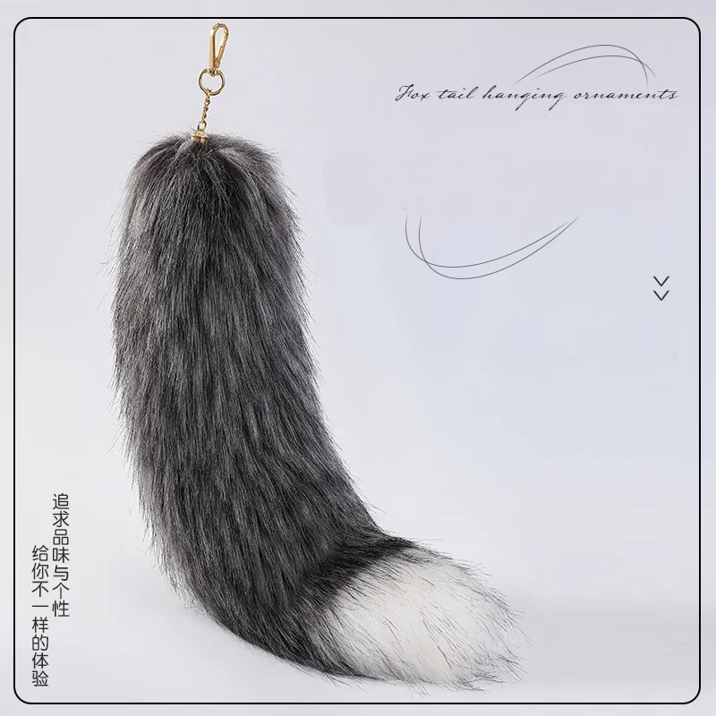 new funny Imitation silver fox crystal fox  tail fur bag pendant backpack pendant cartoon doll keychain high-grade  accessory