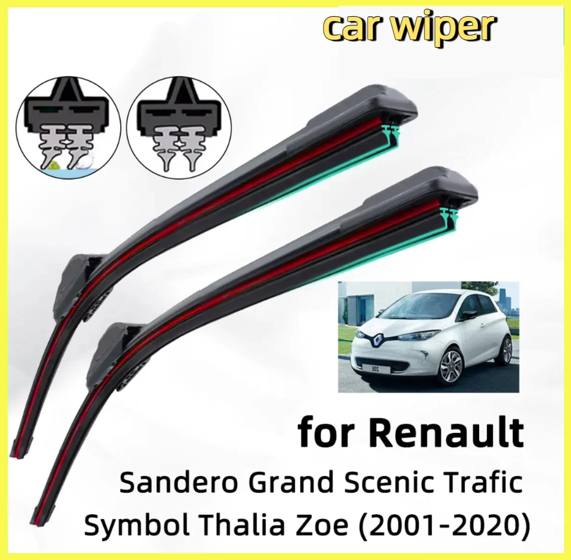 

Double Rubber Car Wiper for Renault Sandero Scenic Symbol Trafic Zoe Front Wiper Blades Brushes Cutter Accessories Windscreen