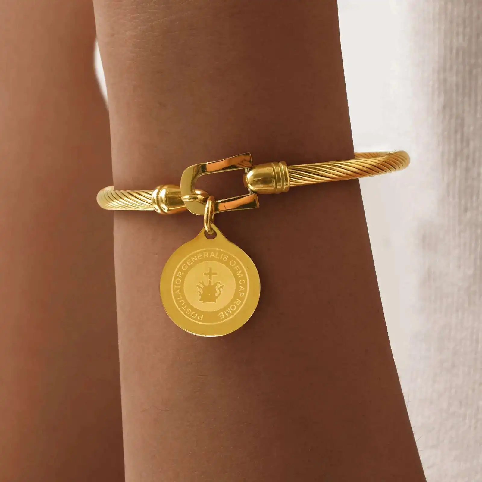 Prjewel, pulseras únicas de acero inoxidable para mujer, Padre Pio, accesorios redondos de San católico, brazaletes, conjunto de joyería religiosa, regalos