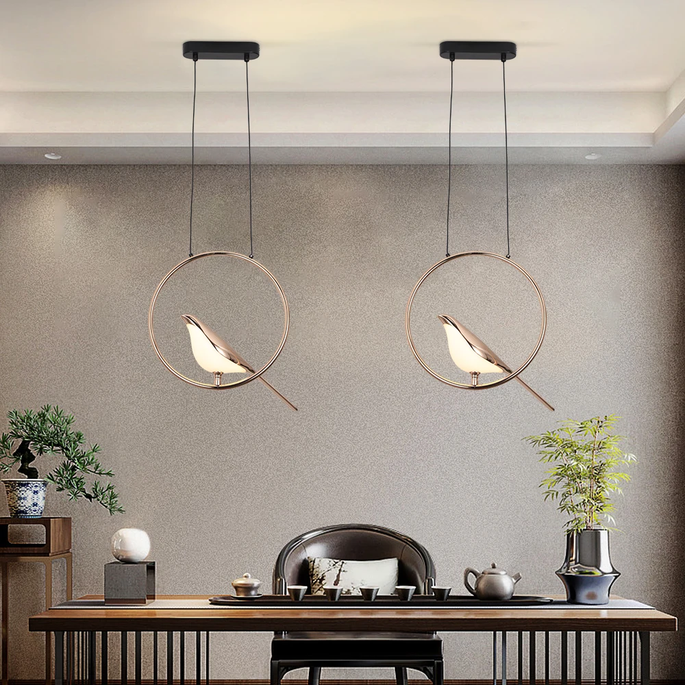 Plafonnier LED suspendu en forme d'oiseau porte-bonheur, design nordique moderne, luminaire décoratif d'intérieur, idéal pour une cuisine, un bar, un salon, une salle à manger ou une chambre à coucher