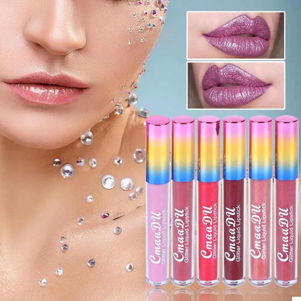 Wasserdichter, mattierter, glitzernder, flüssiger Lipgloss, Make-up, Antihaft-Cup-Metall-Lippenstift, langlebig, glänzender Lippenfarbton, bezaubernder Lippenstift